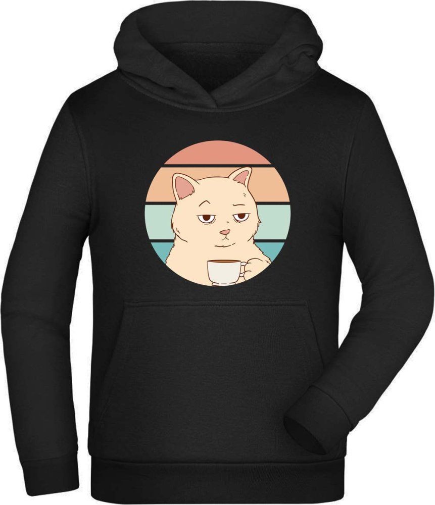 Kids Hoodie Hooded Sweatshirt - Retro Cat with Cup i106
